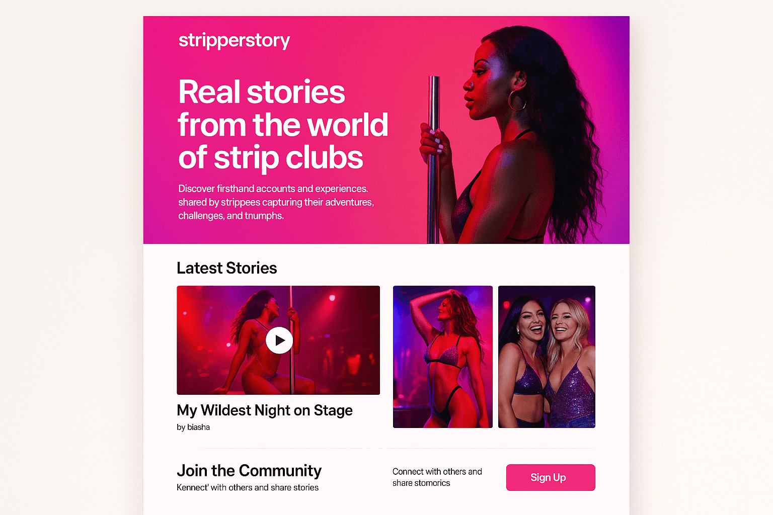 stripperstory.com website mockup